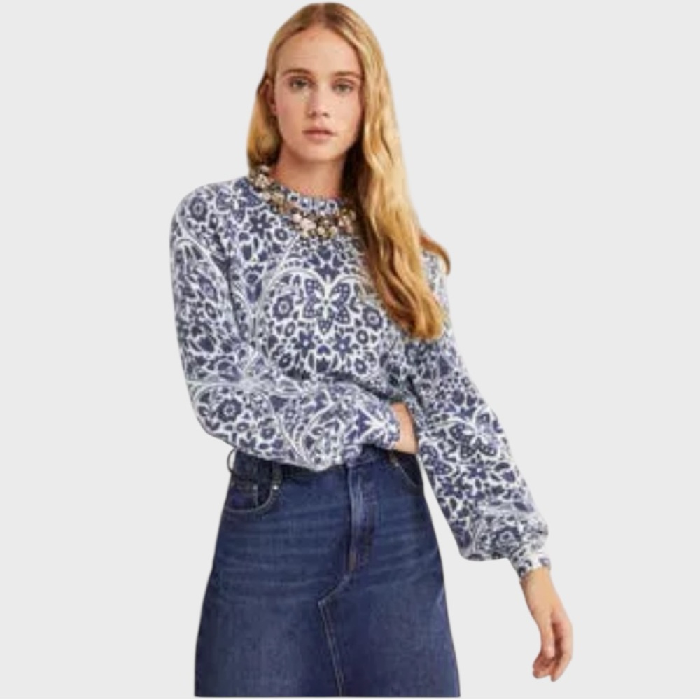 Boden Floral Blouson Sleeve Fluffy Jumper Size 10